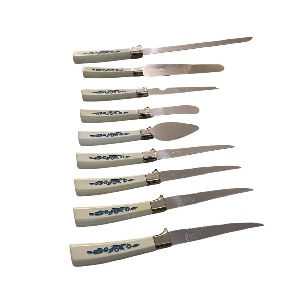 French Country Vintage 9 Piece Set of Blue Cornflower Cutlery